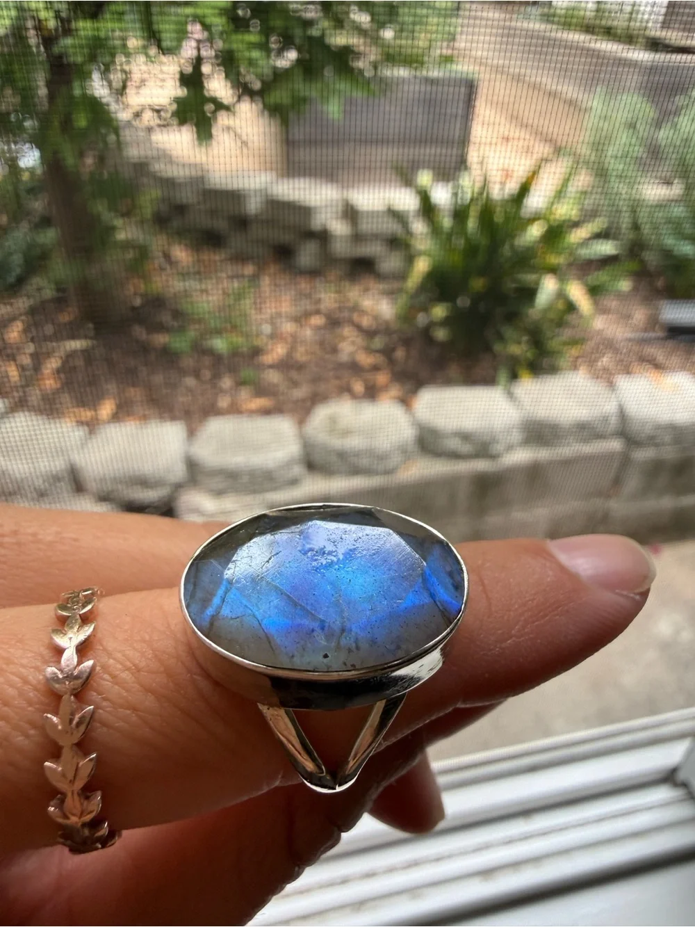 Sterling Silver Labradorite Blue Oval Statement Ring